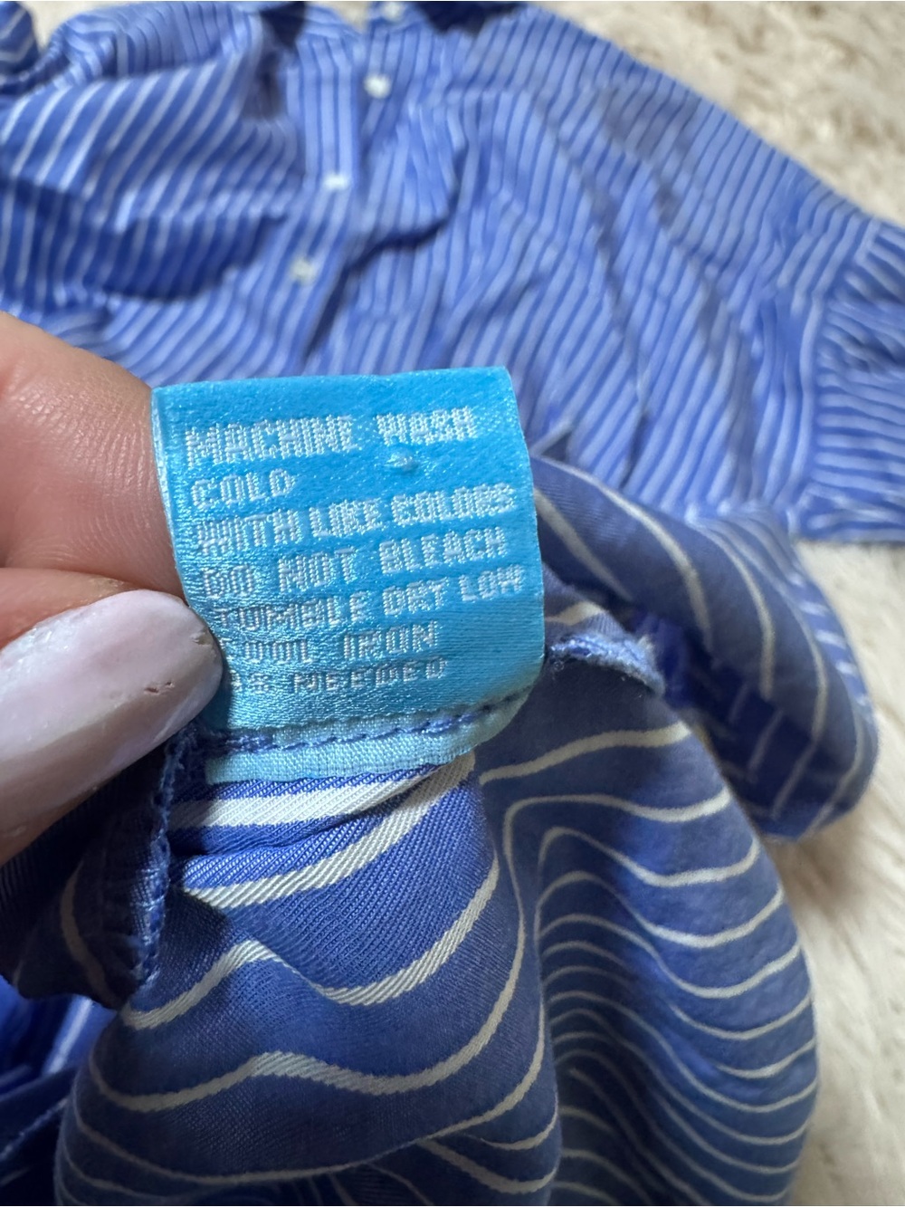 J. Mclaughlin Shirt Dress Blue White Vertical Strips Size Medium Button Front - Picture 9 of 11